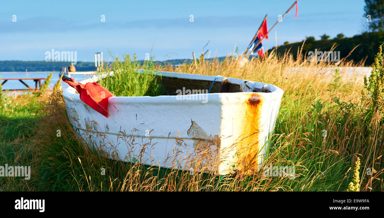 Usurati barca sulla riva Foto Stock