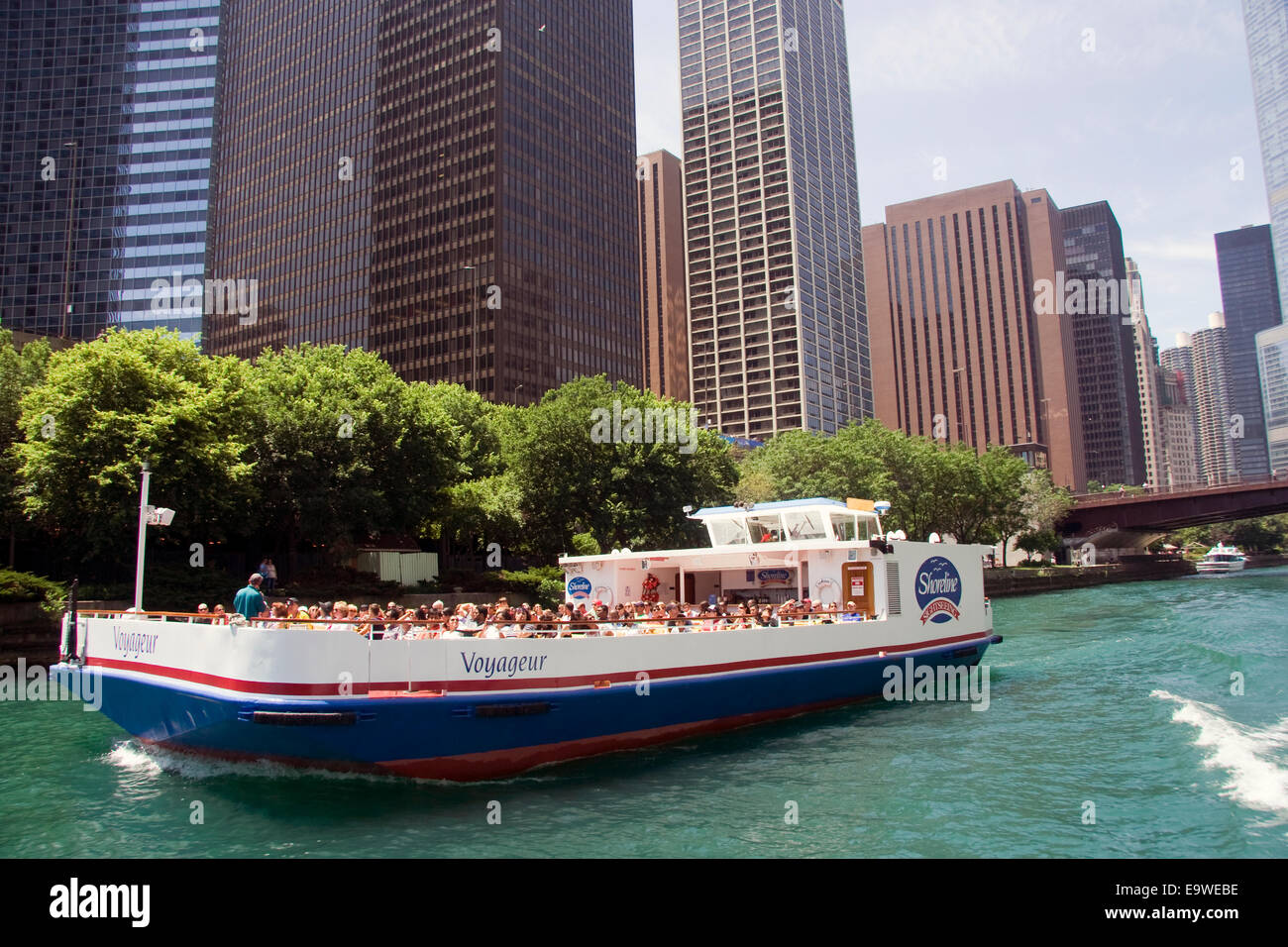 Barca a Chicago River Foto Stock