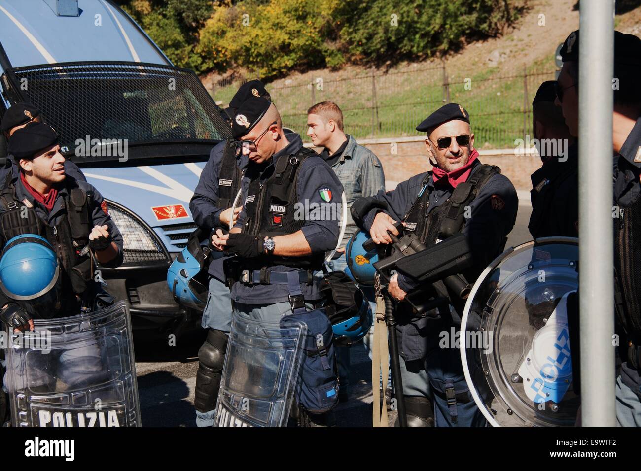 Manifestanti marzo contro Renzi riforme del lavoro Foto Stock