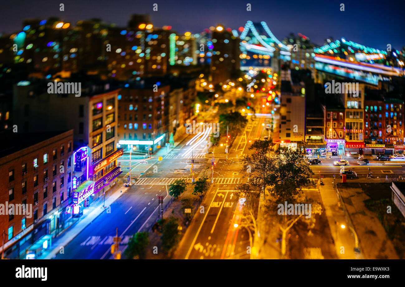 Night Shot del Manhattan Bridge con tilt-shift effetto Foto Stock