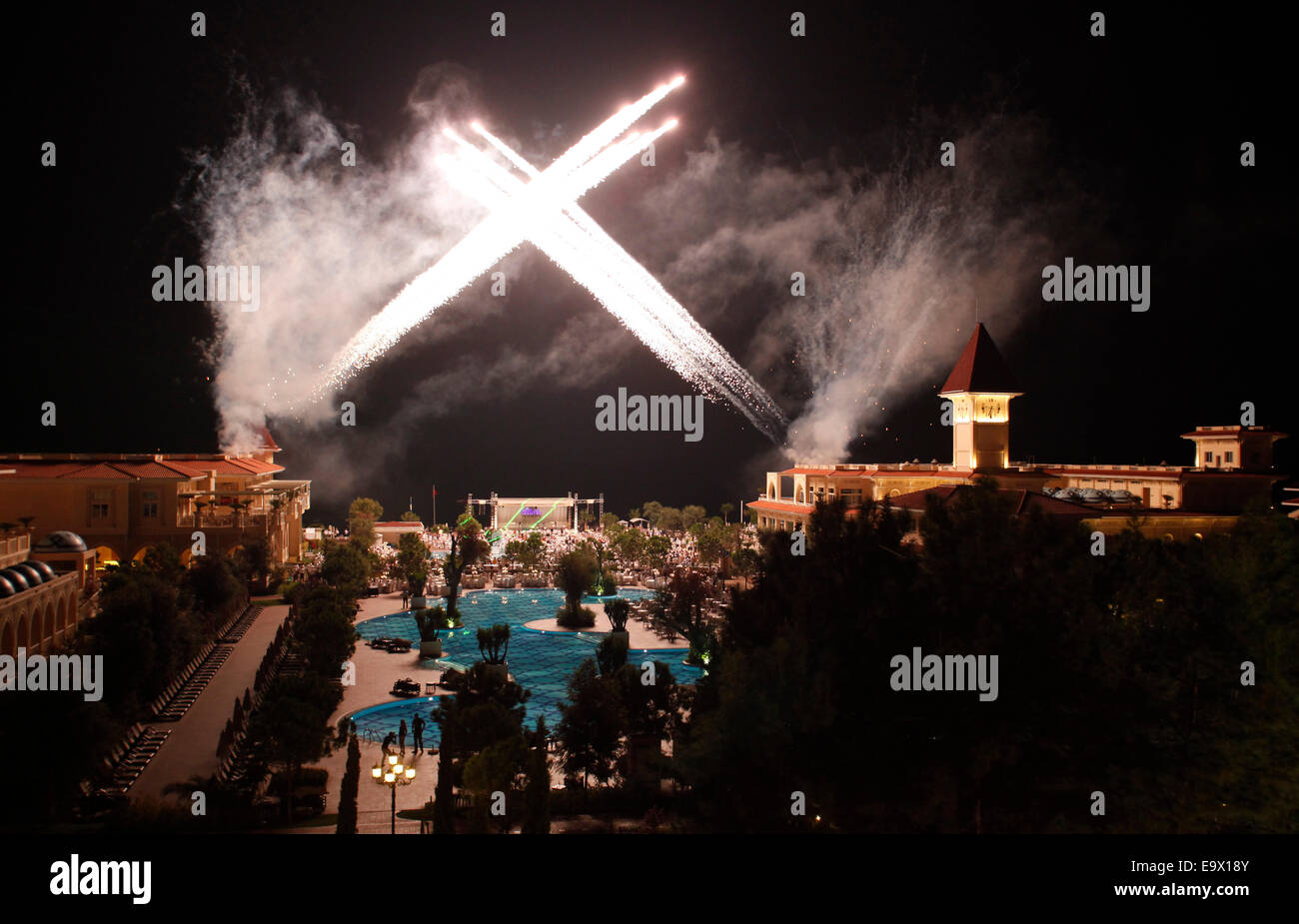 Serata di Gala fuochi d'artificio,Gueral Premier Resort di Tekirova,Antalya, Turchia. Foto Stock