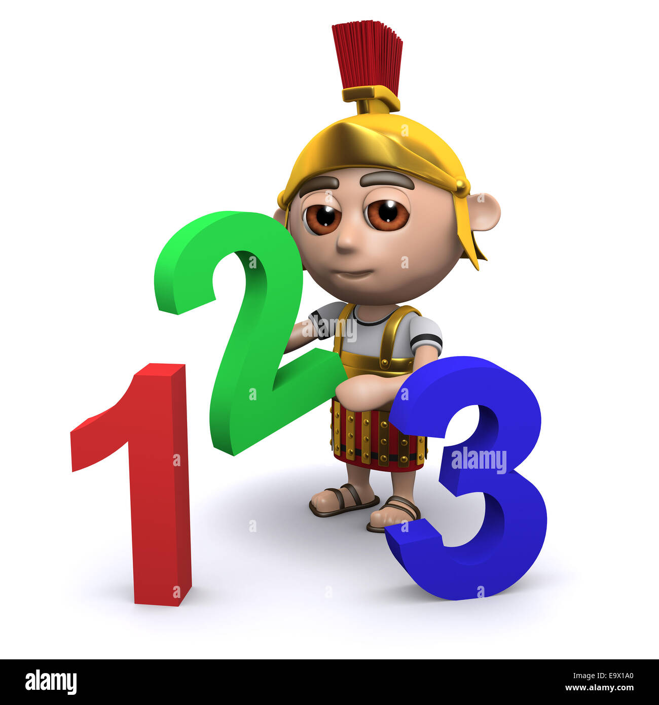 3D render di un soldato romano con i numeri 1, 2 e 3 Foto Stock