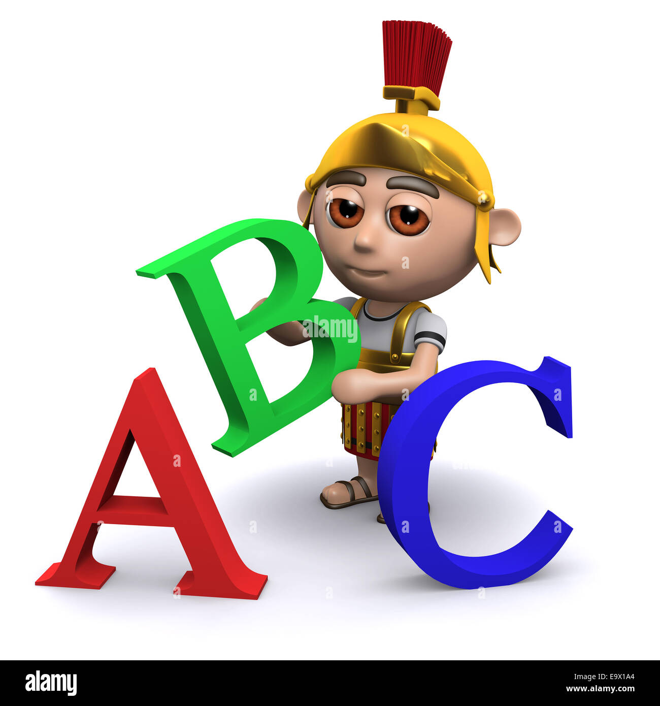3D render di un soldato romano con le lettere A, B e C Foto Stock