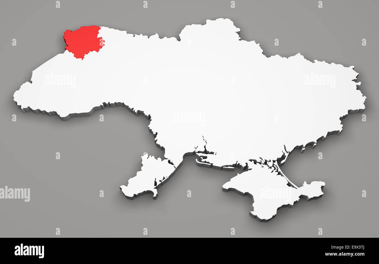 Mappa di Ucraina, divisione regioni, Volyn Foto Stock
