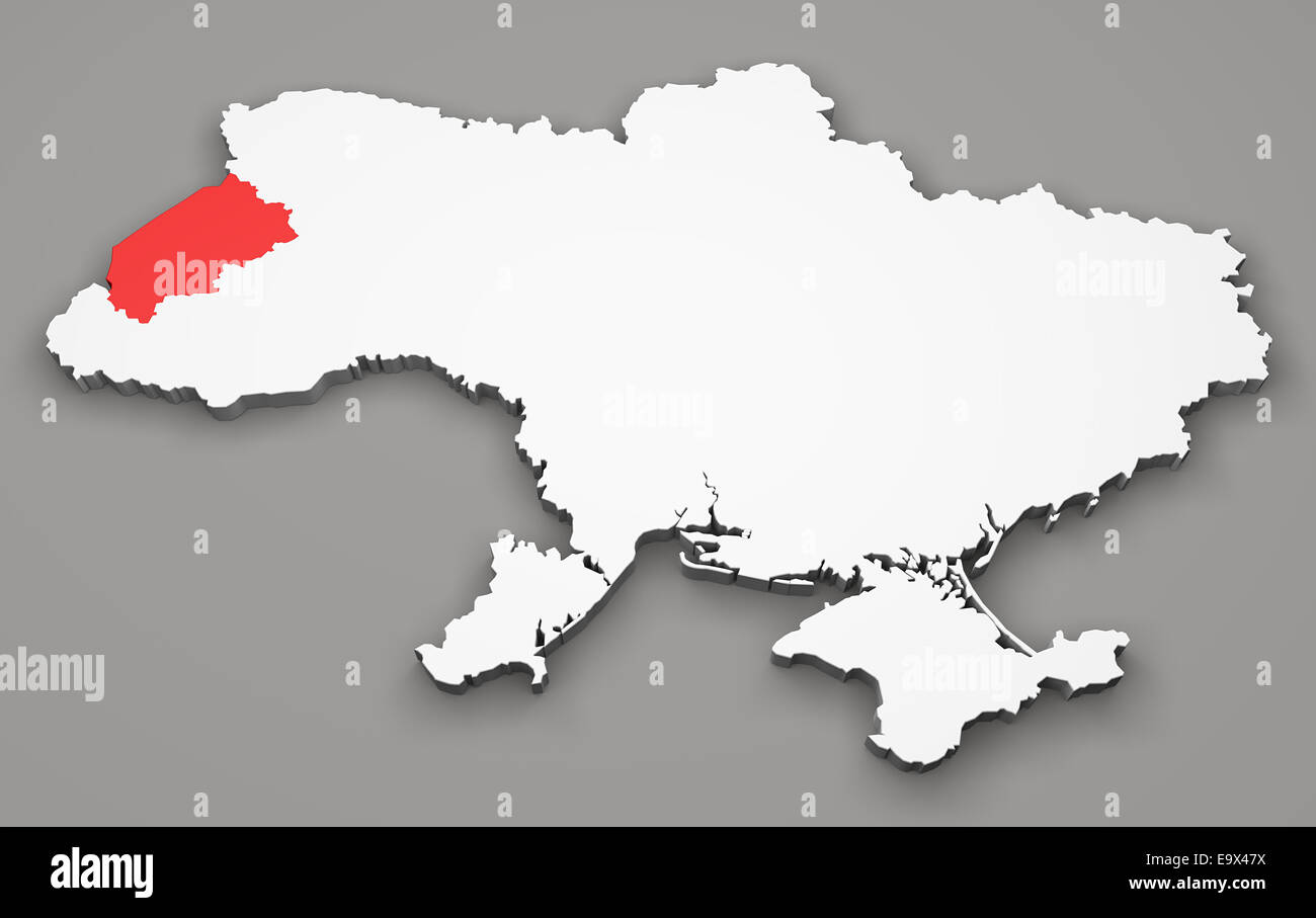 Mappa di Ucraina, divisione regioni, Lviv Foto Stock