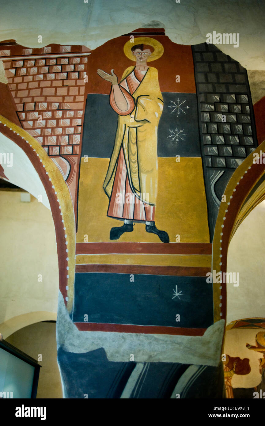 Copia di affresco. Sant Joan de Boi chiesa romanica. Vall de Boi, Lleida, in Catalogna, Spagna. Foto Stock