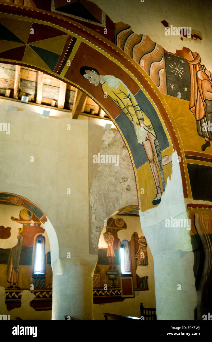 Copia di affresco. Sant Joan de Boi chiesa romanica. Vall de Boi, Lleida, in Catalogna, Spagna. Foto Stock