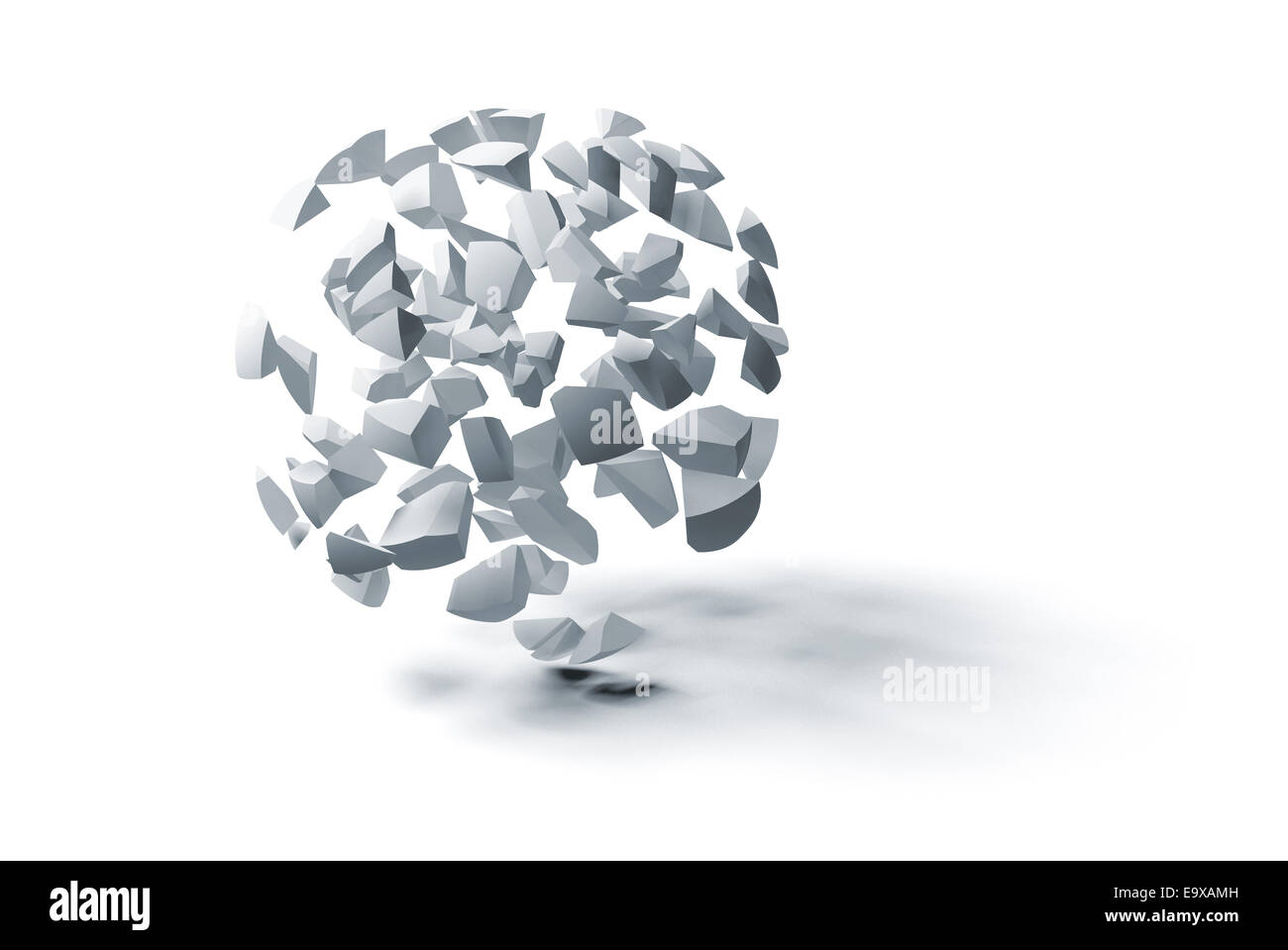 Abstract oggetto 3d, cloud di piccoli frammenti di sferica isolata su bianco Foto Stock