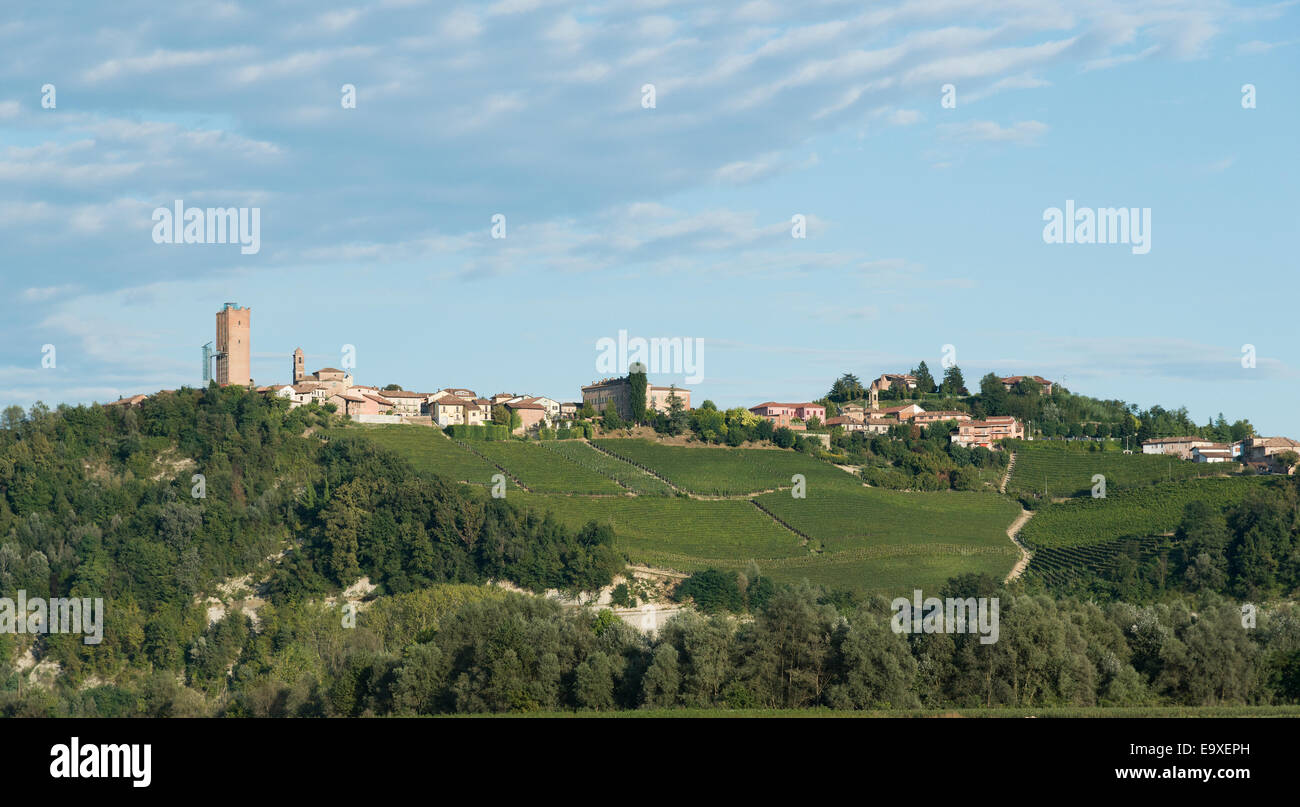 L'Italia,panorama di vigneti del Piemonte: Langhe-Roero e Monferrato nella Lista del Patrimonio Mondiale UNESCO: panorama di Barbaresco Foto Stock
