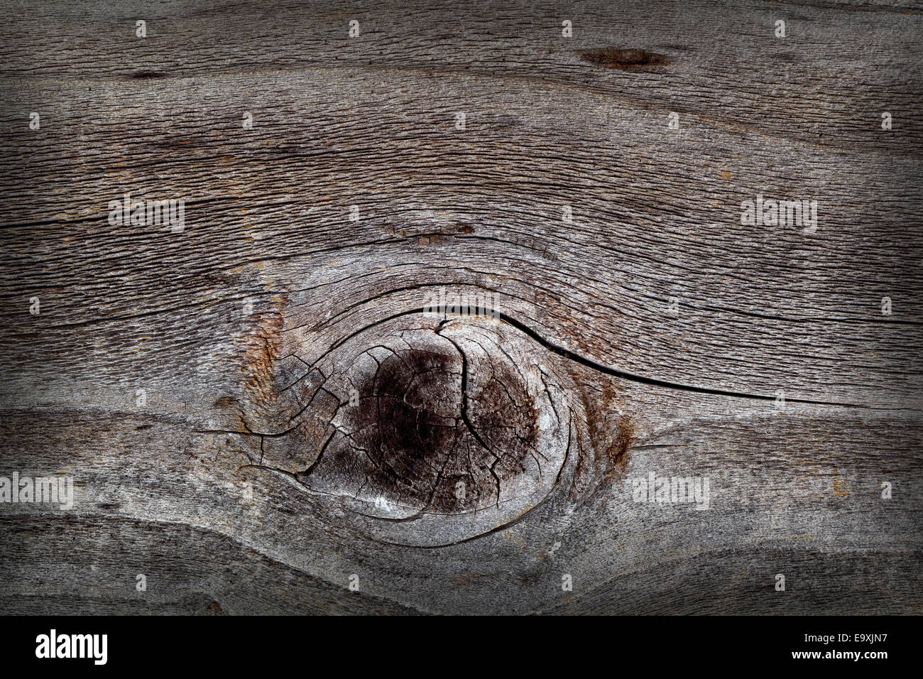 Primo piano immagine di legno rustico con grande nodo Foto Stock