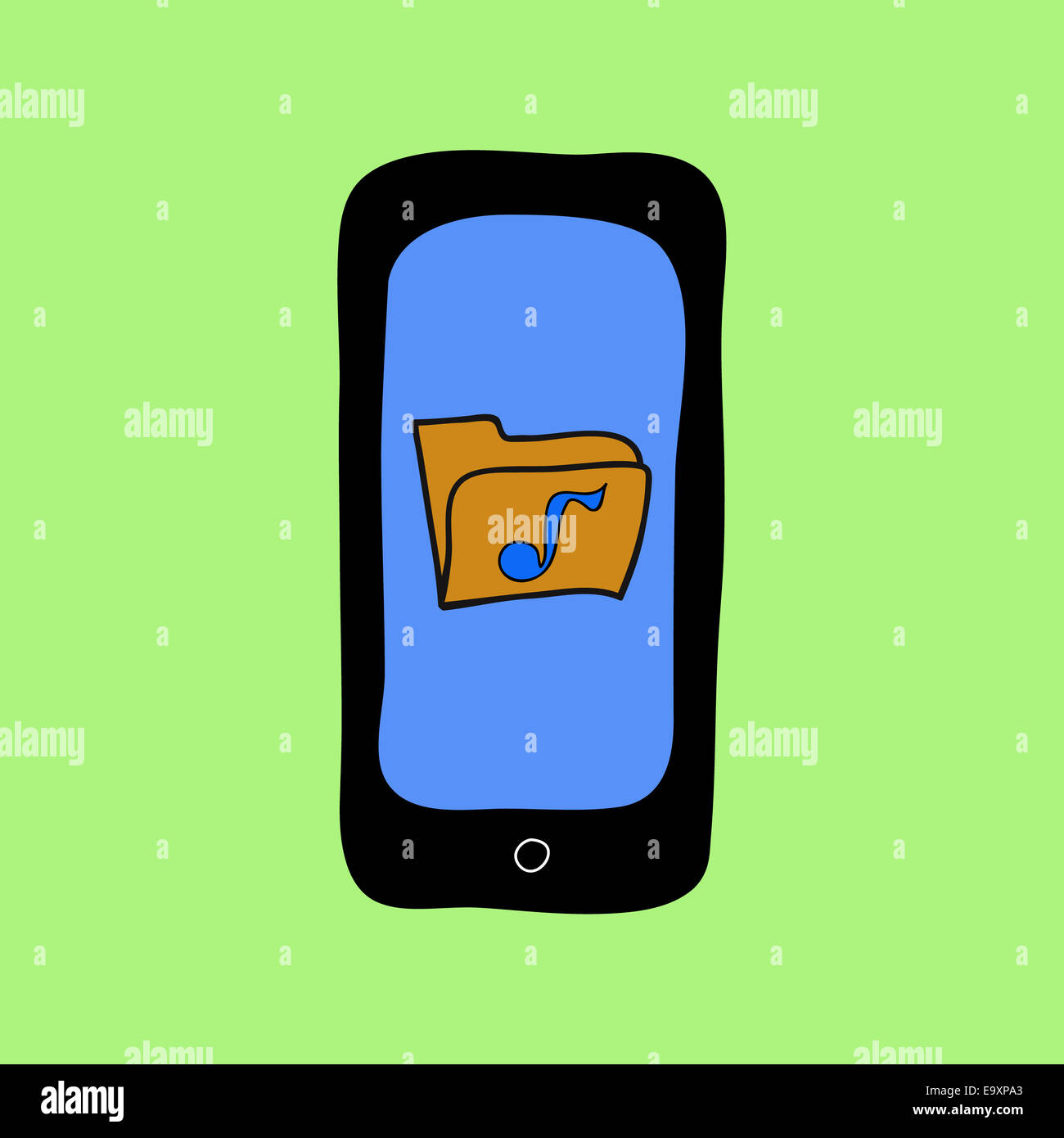 Doodle stile telefono cellulare con la cartella Musica Foto Stock