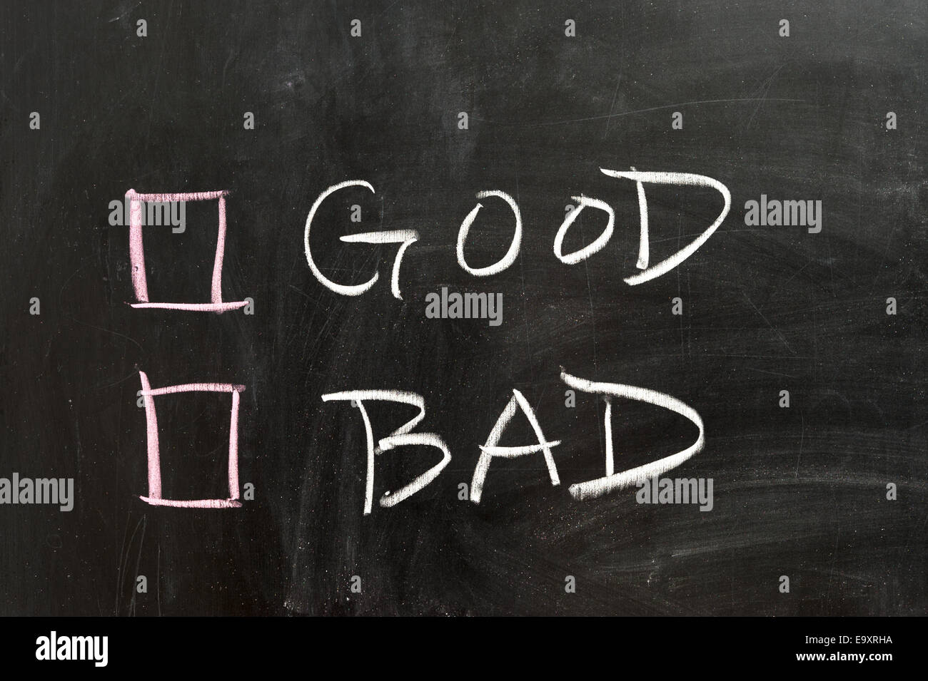 Bene o male le opzioni sulla lavagna Foto Stock
