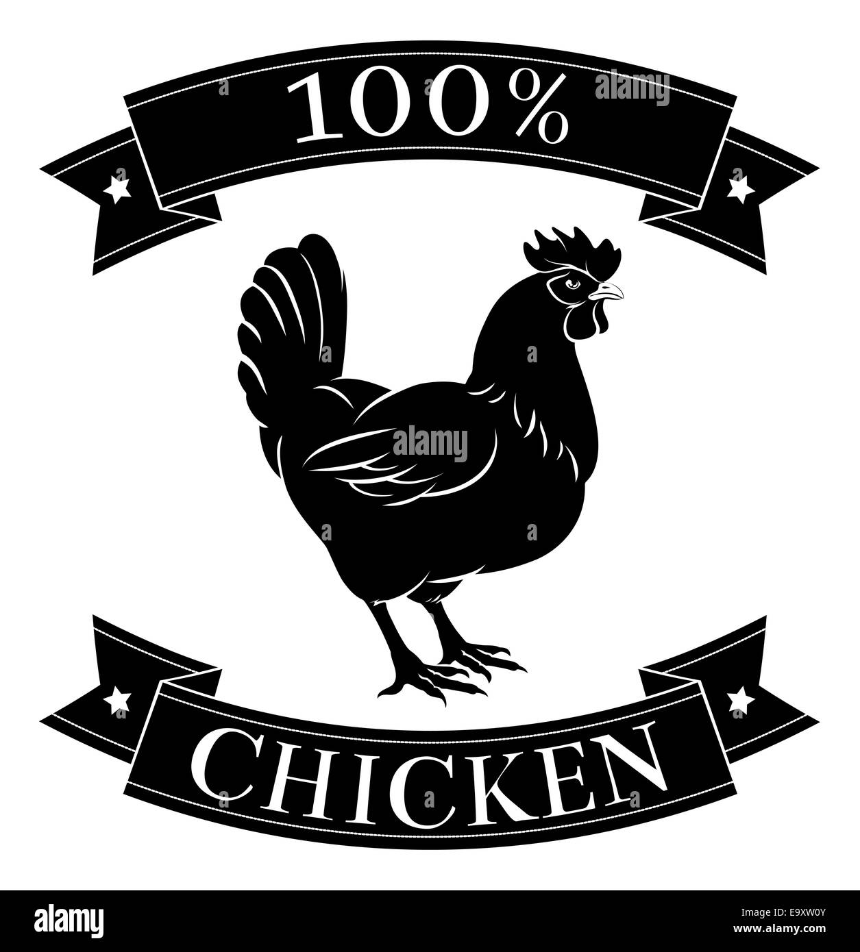 100 percento di pollo icona alimentare di un pollo in un stile timbro Foto Stock