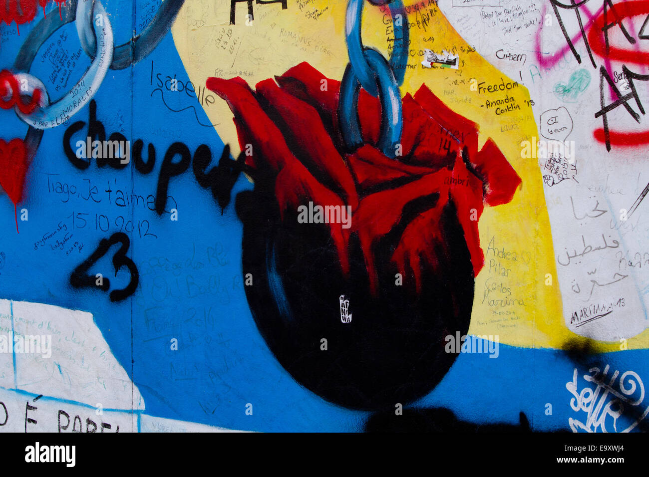 Graffiti street art muro di Berlino tag fiore colore Foto Stock