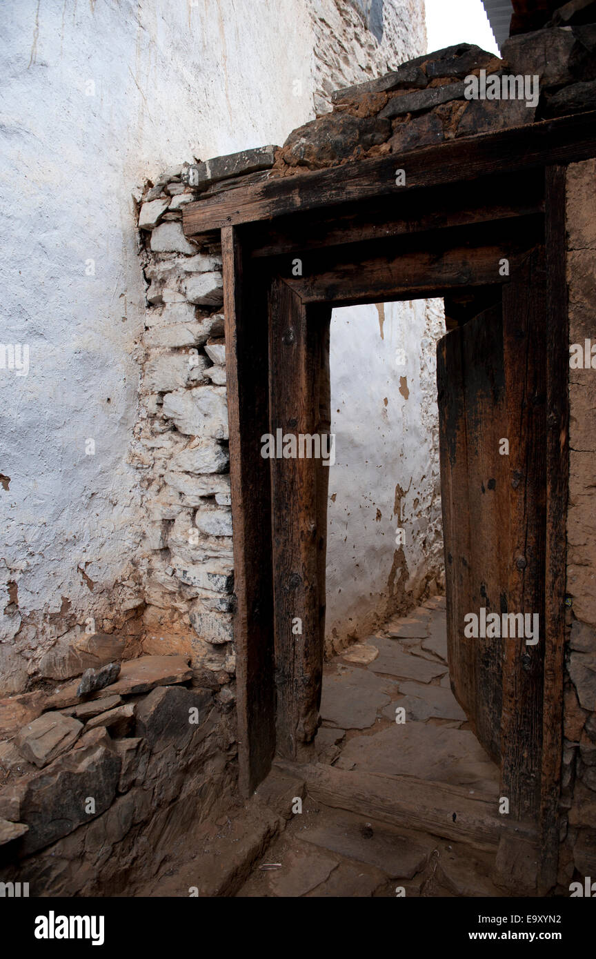 Porta di Tamchhog Lhakhang, Paro Valley, Paro distretto, Bhutan Foto Stock