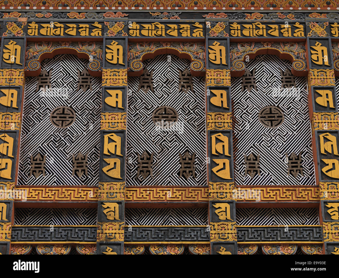 Dettagli architettonici in Punakha Monastero, Punakha, Bhutan Foto Stock
