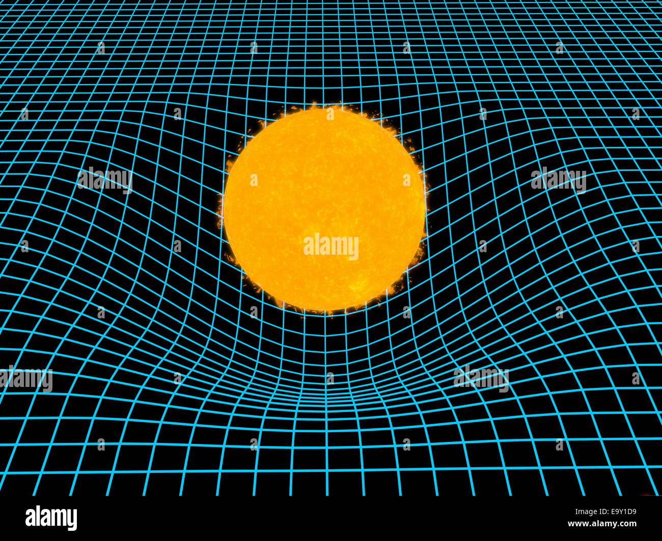 Destortion dello spazio-tempo dalla gravitazione del sole Foto Stock