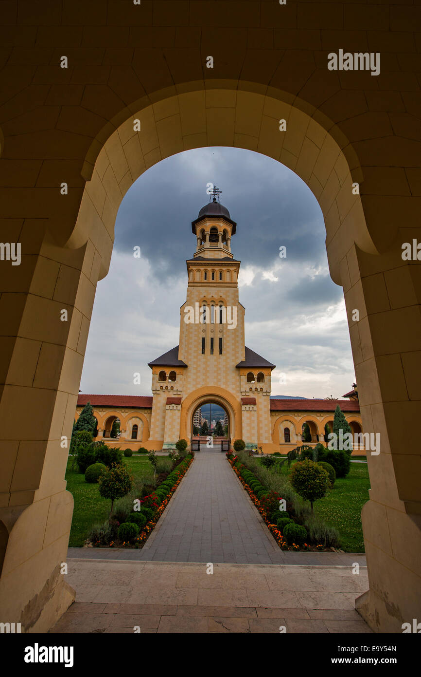 Il campanile della cattedrale arcivescovile, Alba Iulia-Transylvania Foto Stock