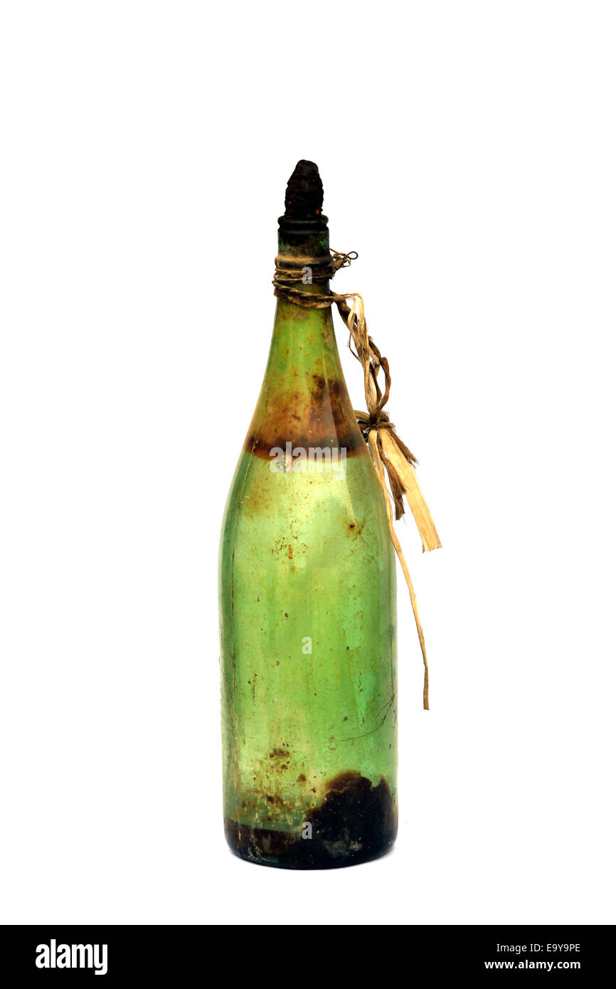 Vetro vecchia bottiglia di olio Foto Stock