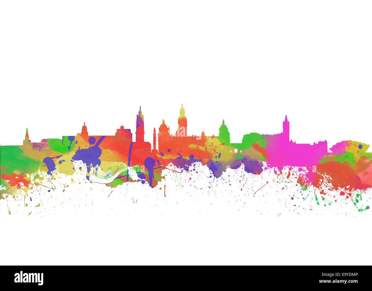 Arte di Glasgow acquerello stampa di arte dello skyline di Glasgow, Scotland, Regno Unito Foto Stock