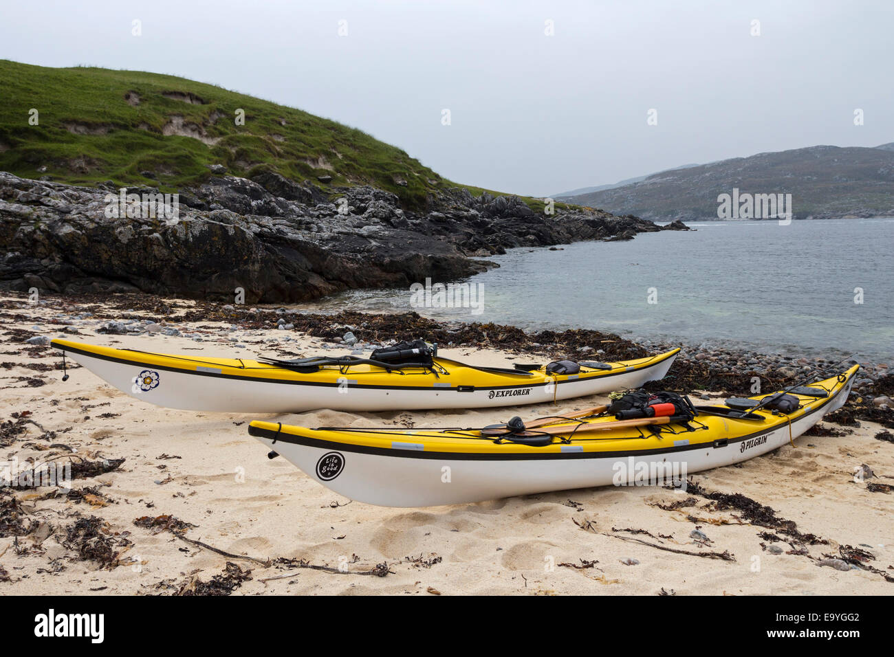 Kayak da mare sulla spiaggia di Porto un Tuath, Huisinis Isle of Harris Ebridi Scozia Scotland Foto Stock