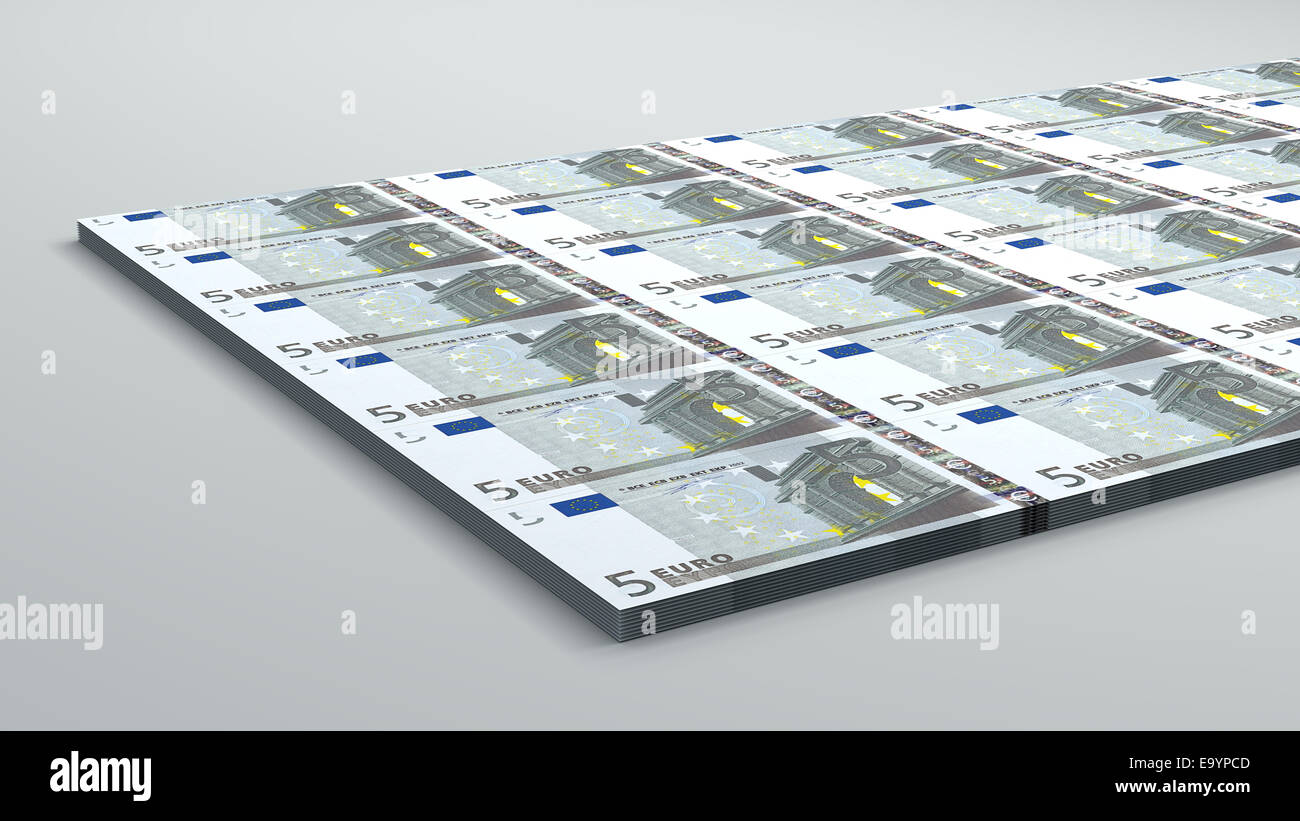 5 di banconote in euro della carta moneta Foto Stock