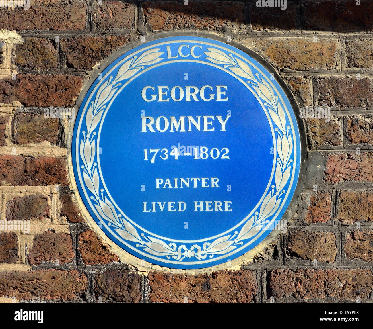 Londra, Inghilterra, Regno Unito. Lapide commemorativa in Hampstead: George Romney, (1734-1802; inglese ritratto pittore), 5 Holly Bush Hill Foto Stock