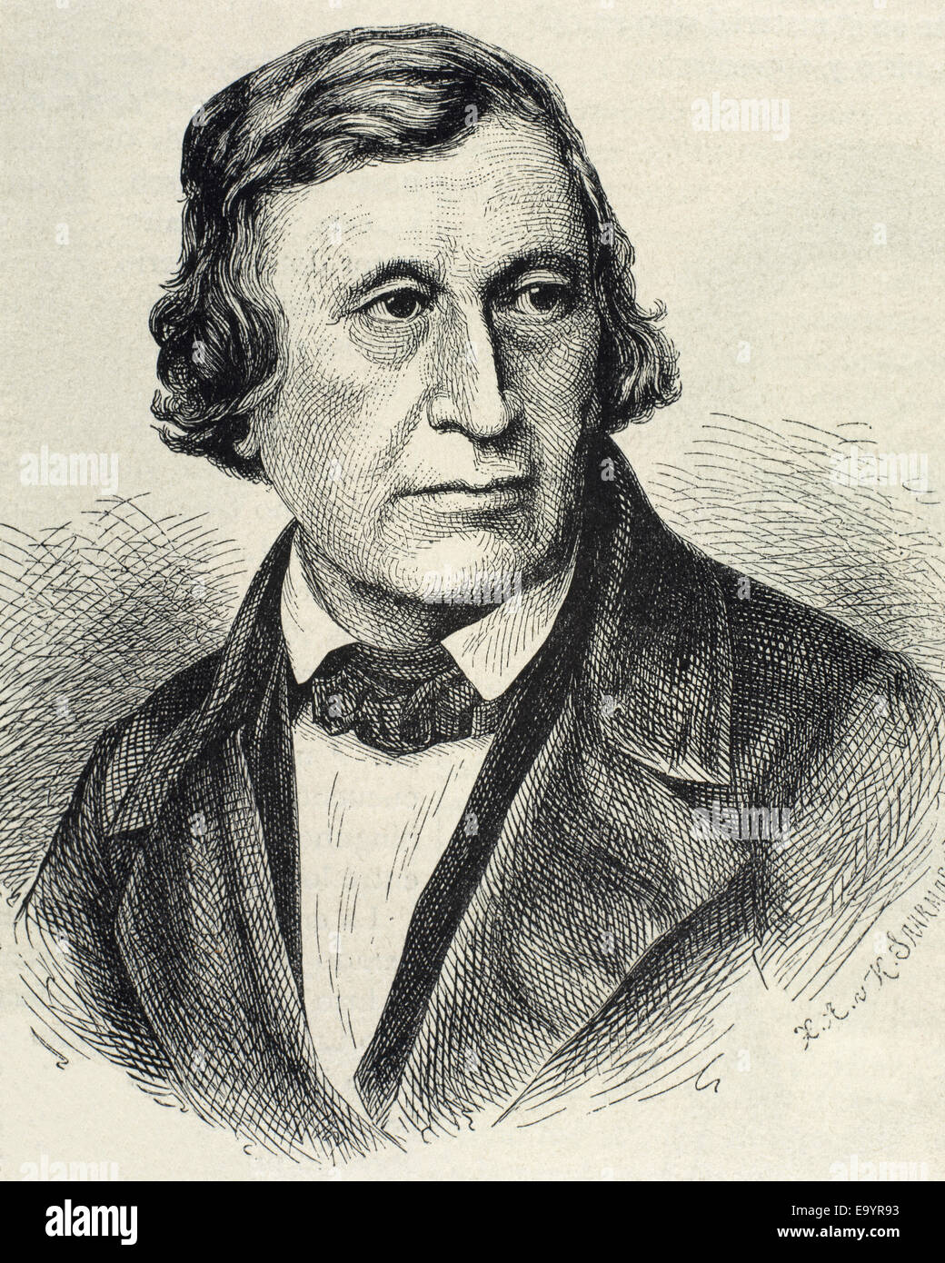 Wilhelm Grimm (1786-1859). Autore tedesco, il più giovane dei fratelli Grimm. Ritratto. Incisione. Foto Stock