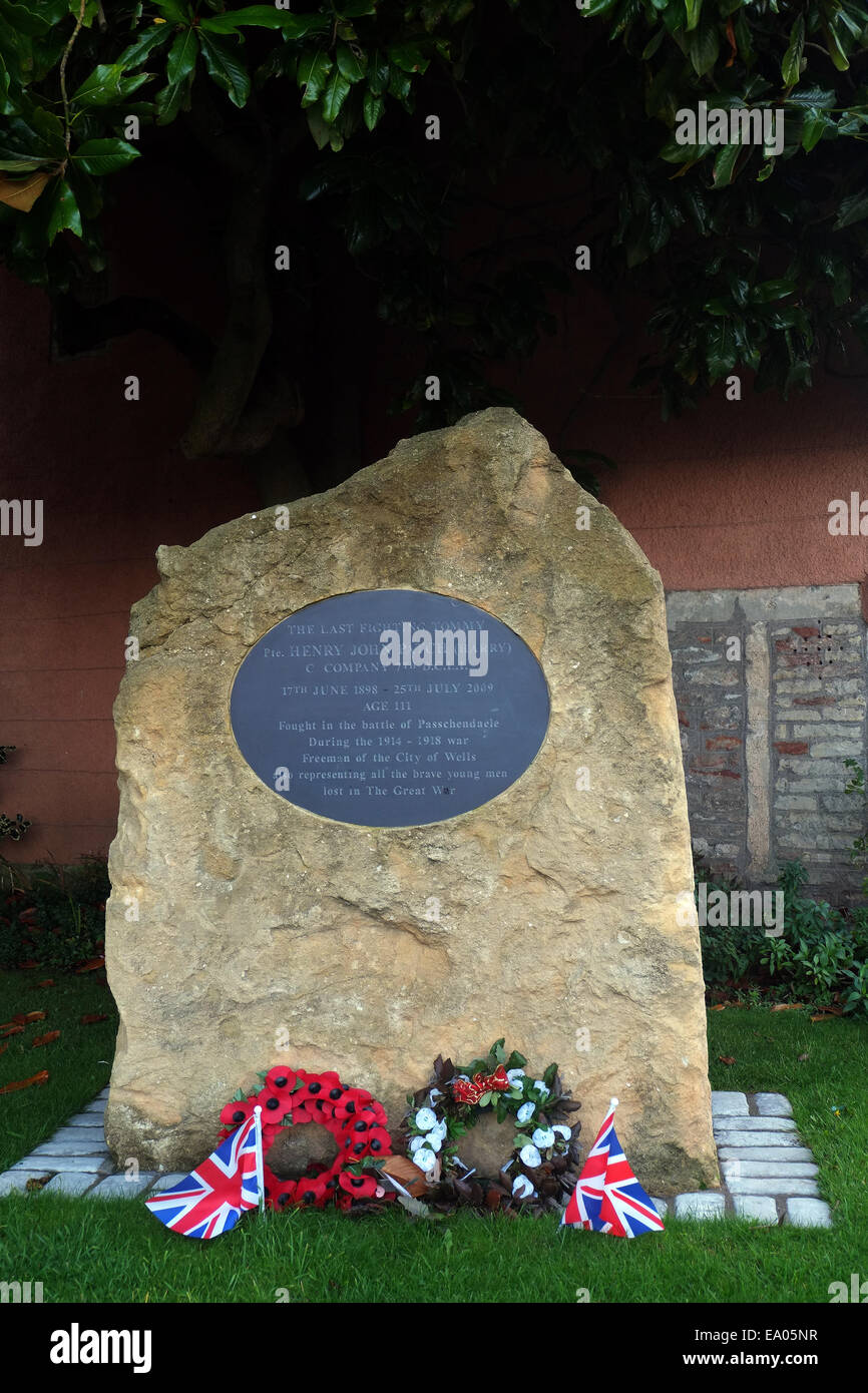 Memoriale per l'Inghilterra del ultimo superstite dalla prima guerra mondiale, Harry Patch. Il 14 ottobre 2014 Foto Stock