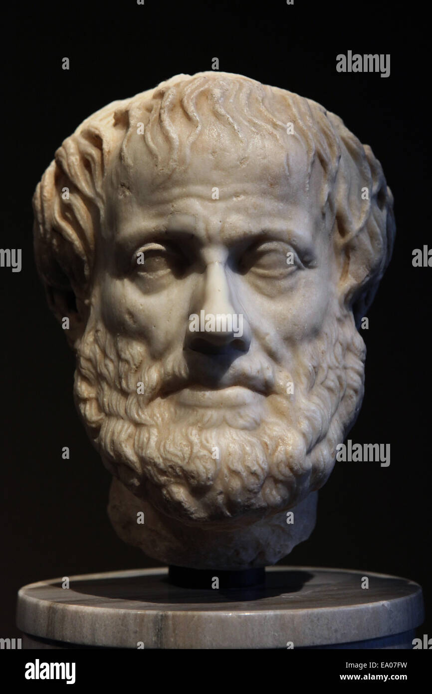 Il filosofo greco Aristotele. Marmi romani dopo la copia di un originale greco. Kunsthistorisches Museum, Vienna, Austria. Foto Stock