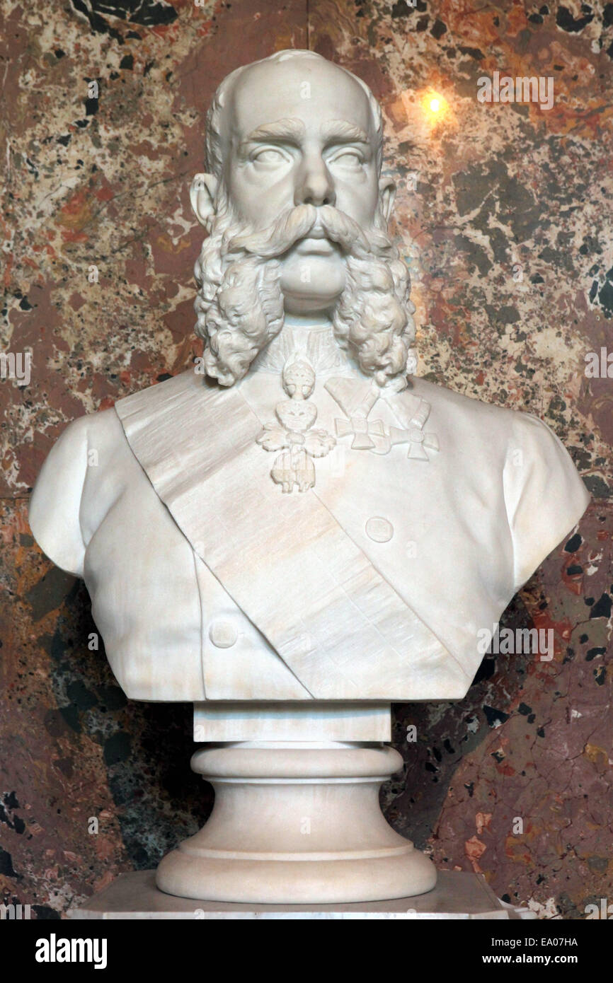 L'imperatore Francesco Giuseppe I. busto in marmo da scultore tedesco Caspar von Zumbusch, 1873. Kunsthistorisches Museum, Vienna, Austria. Foto Stock