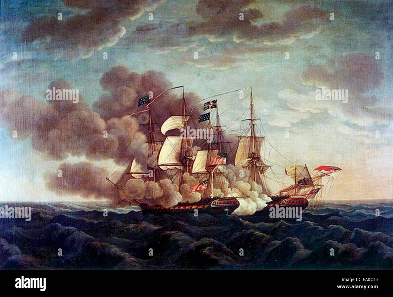 USS Constitution vs Guerrire HMS, durante la guerra di 1812 Foto Stock