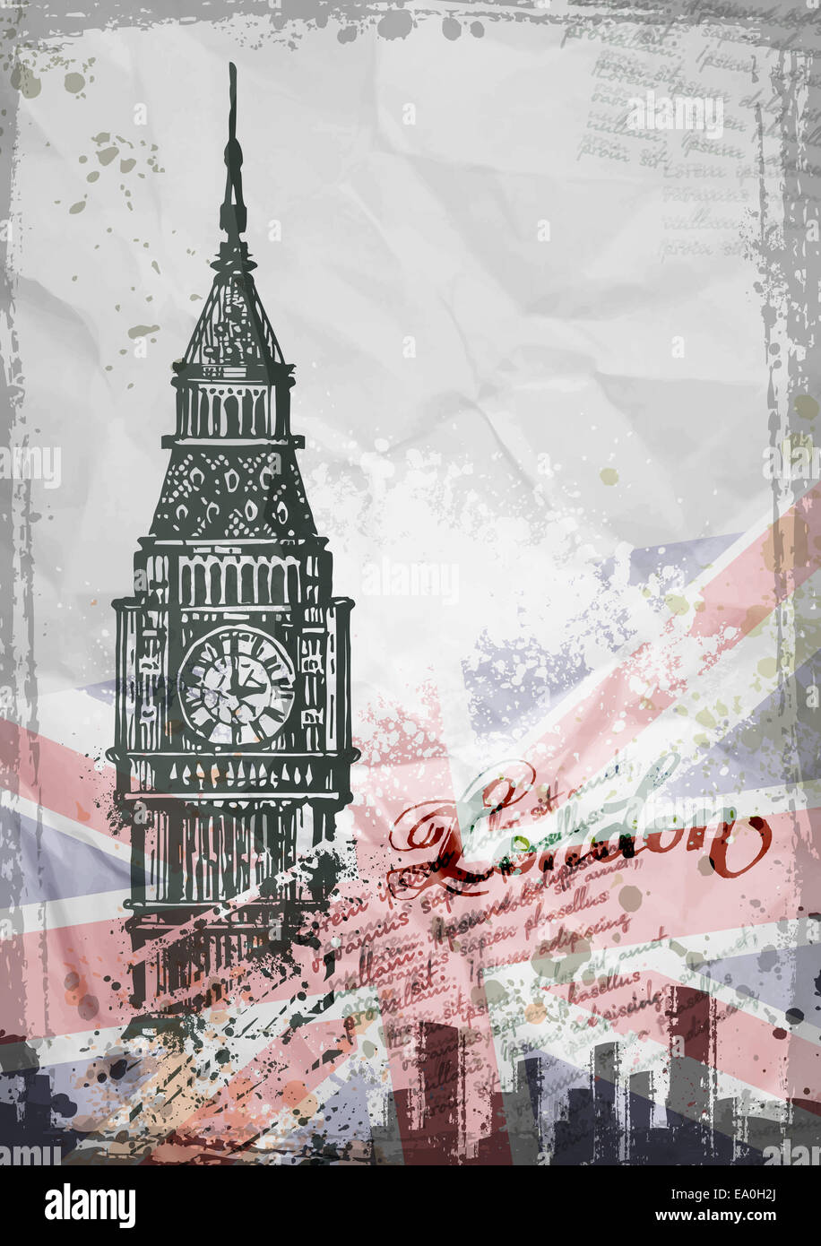 Big Ben, Londra, Inghilterra, Regno Unito. Disegnata a mano illustrazione Foto Stock