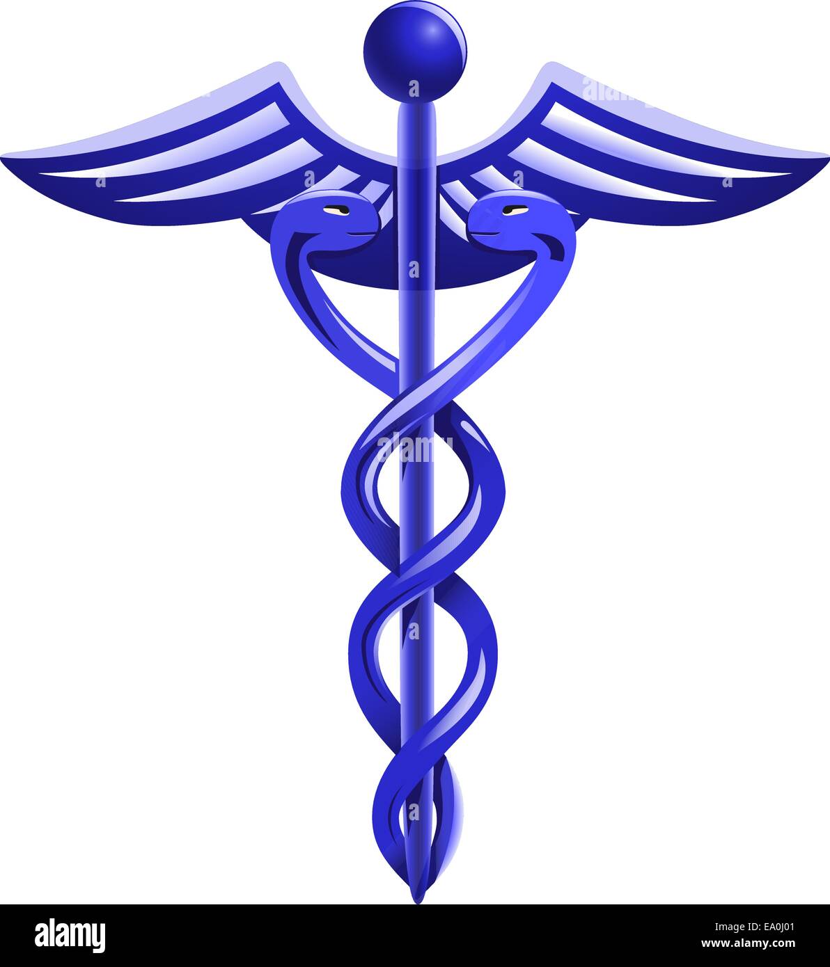 Vector blue caduceo simbolo su sfondo bianco Illustrazione Vettoriale