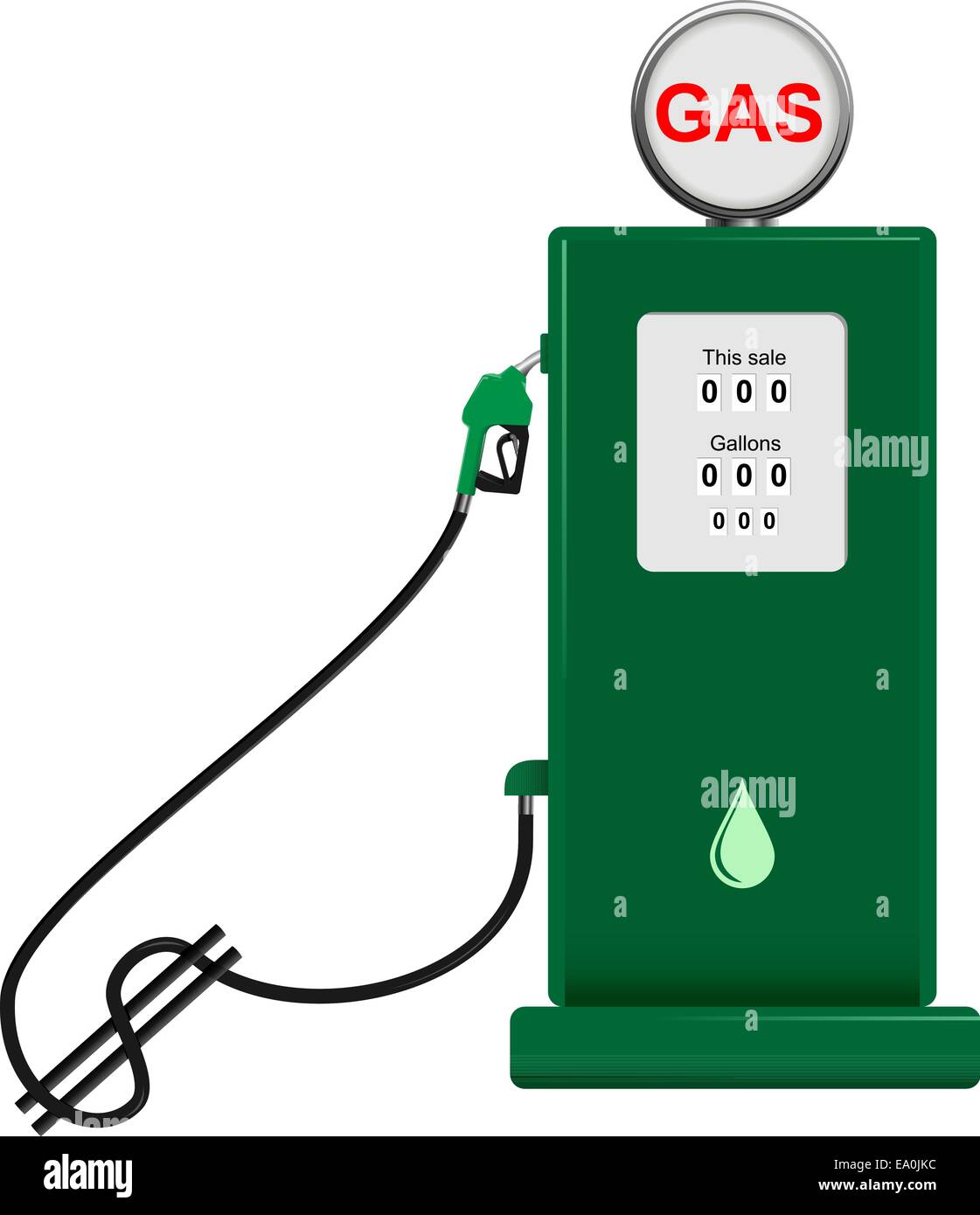 Concetto di vettore illustrazione della pompa a gas con tubo flessibile conformato come simbolo del dollaro Illustrazione Vettoriale