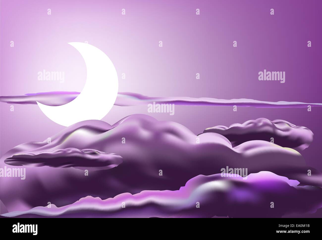 Vettore scena romantica con la luna e Nuvole rosa Illustrazione Vettoriale