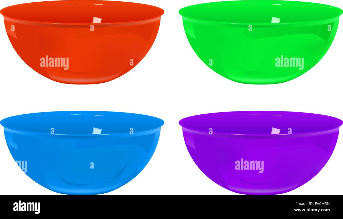 Vettore di quattro tazze di plastica vari colori, gradiente maglie utilizzate Illustrazione Vettoriale