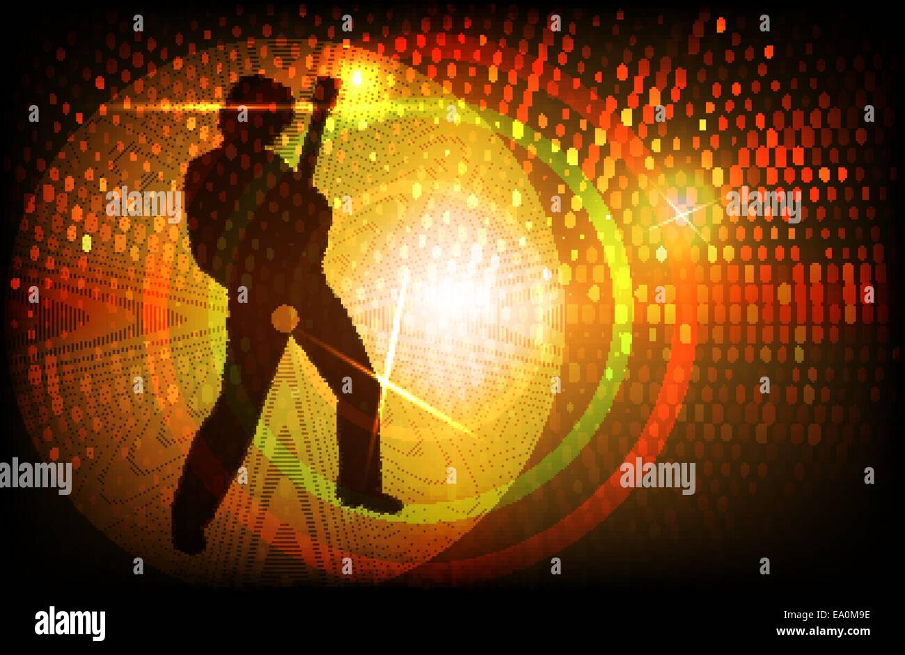 Vettore chitarrista rock silhouette su sfondo colorato, eps 10 file, gradiente mesh e trasparenza utilizzato Illustrazione Vettoriale