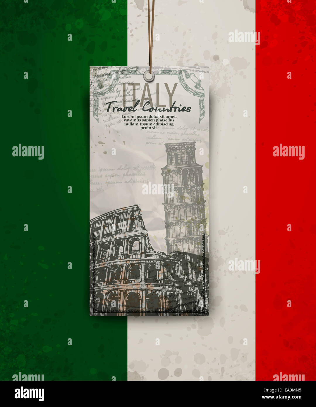Colosseo a Roma, Italia. Colosseo, Torre Pendente disegnato a mano illustrazione vettoriale Foto Stock