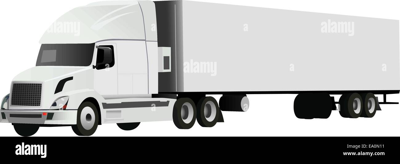 Vettore camion con rimorchio su sfondo bianco Illustrazione Vettoriale