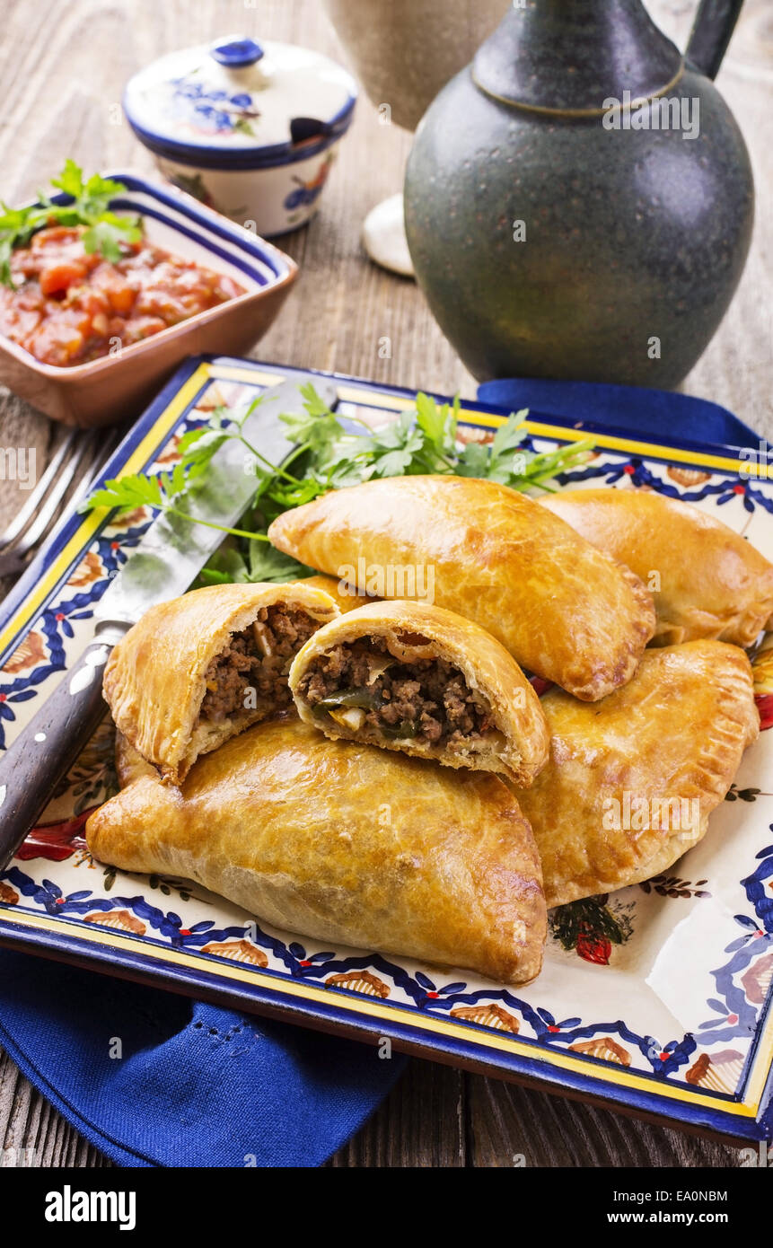 Le empanadas con carne macinata di manzo Foto Stock