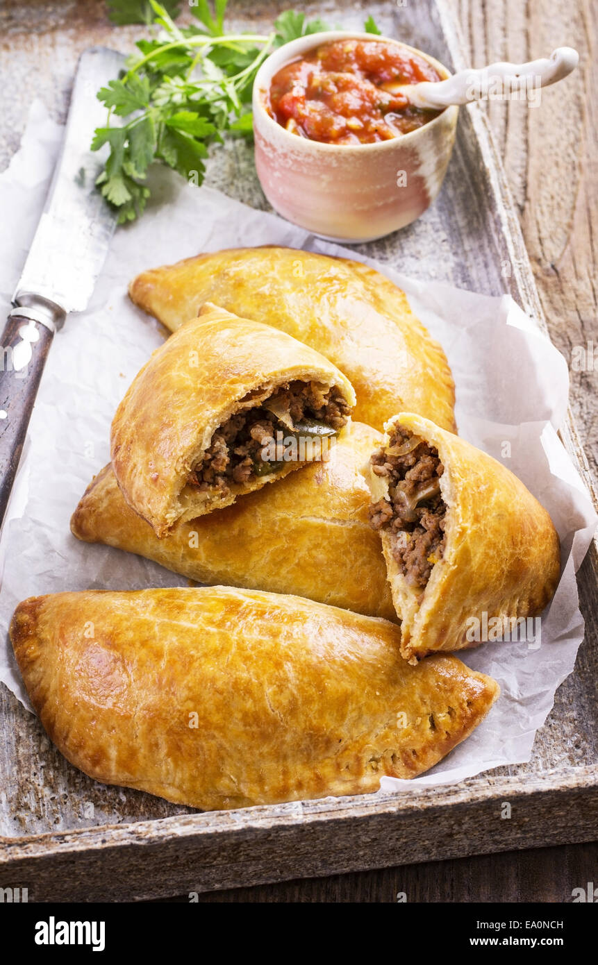 Le empanadas con carne macinata di manzo Foto Stock