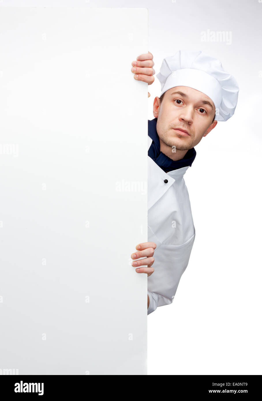 Lo chef mostra segno billboard Foto Stock