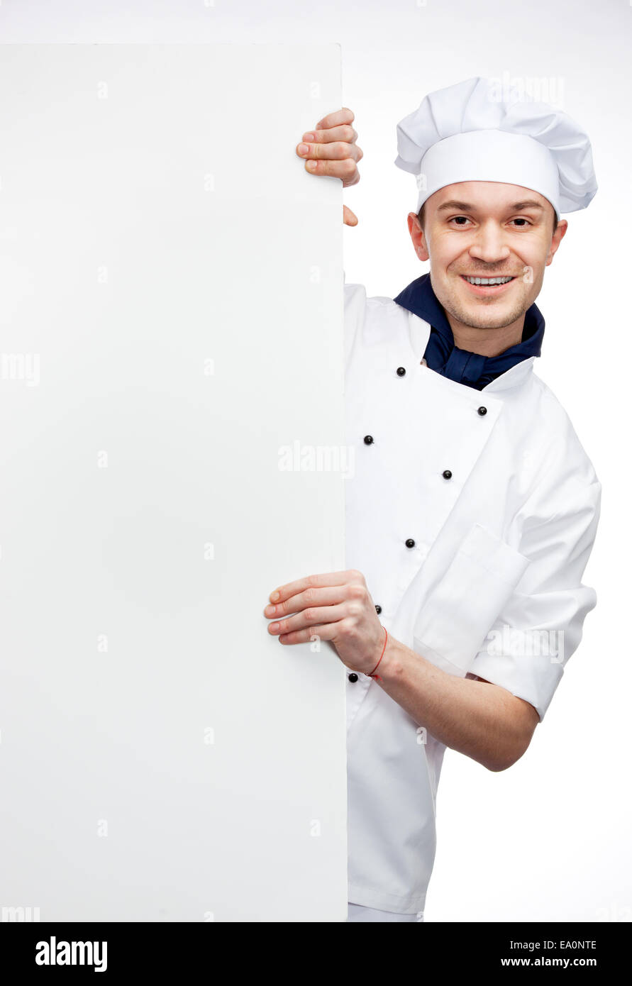 Lo chef mostra segno billboard Foto Stock