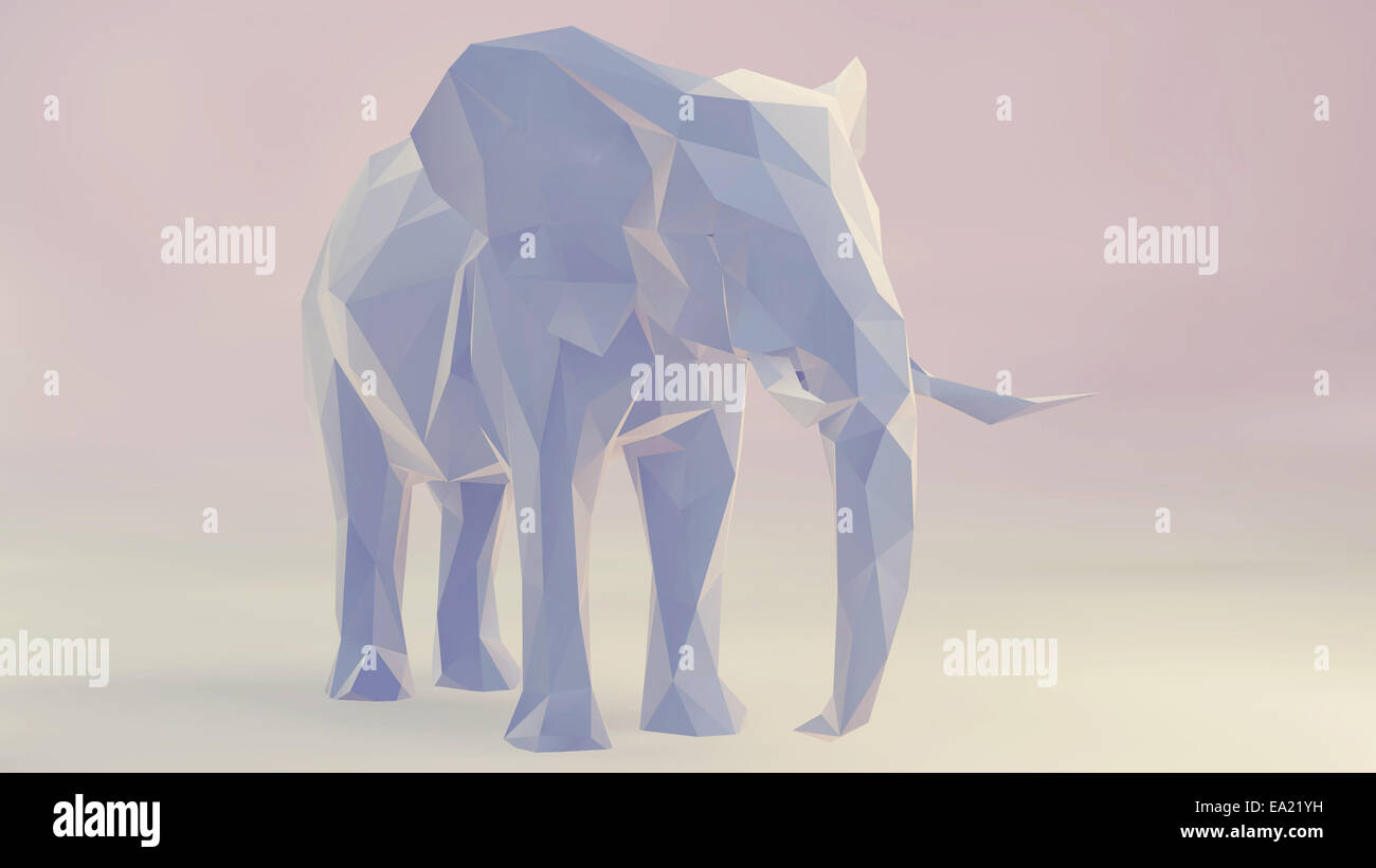 3D render di elefante, geometrica astratta bassa poli. Foto Stock