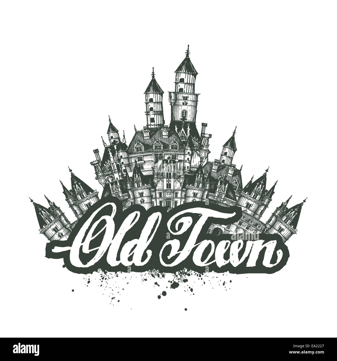 La città vecchia. Illustrazione Vettoriale, schizzo, artwork Foto Stock