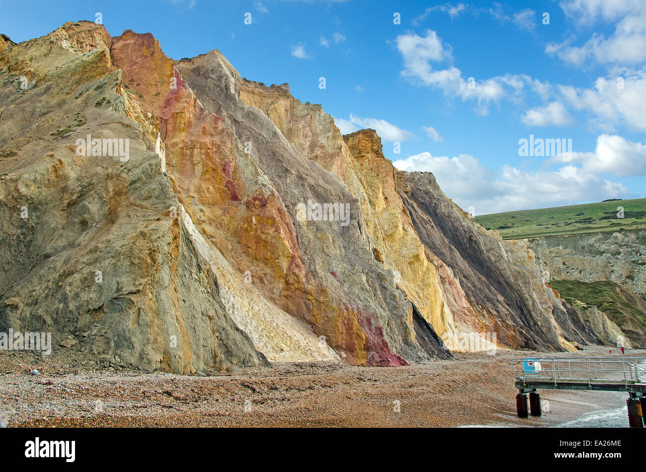 Il multi-colore di scogliere di allume Bay sull'Isola di Wight. Foto Stock