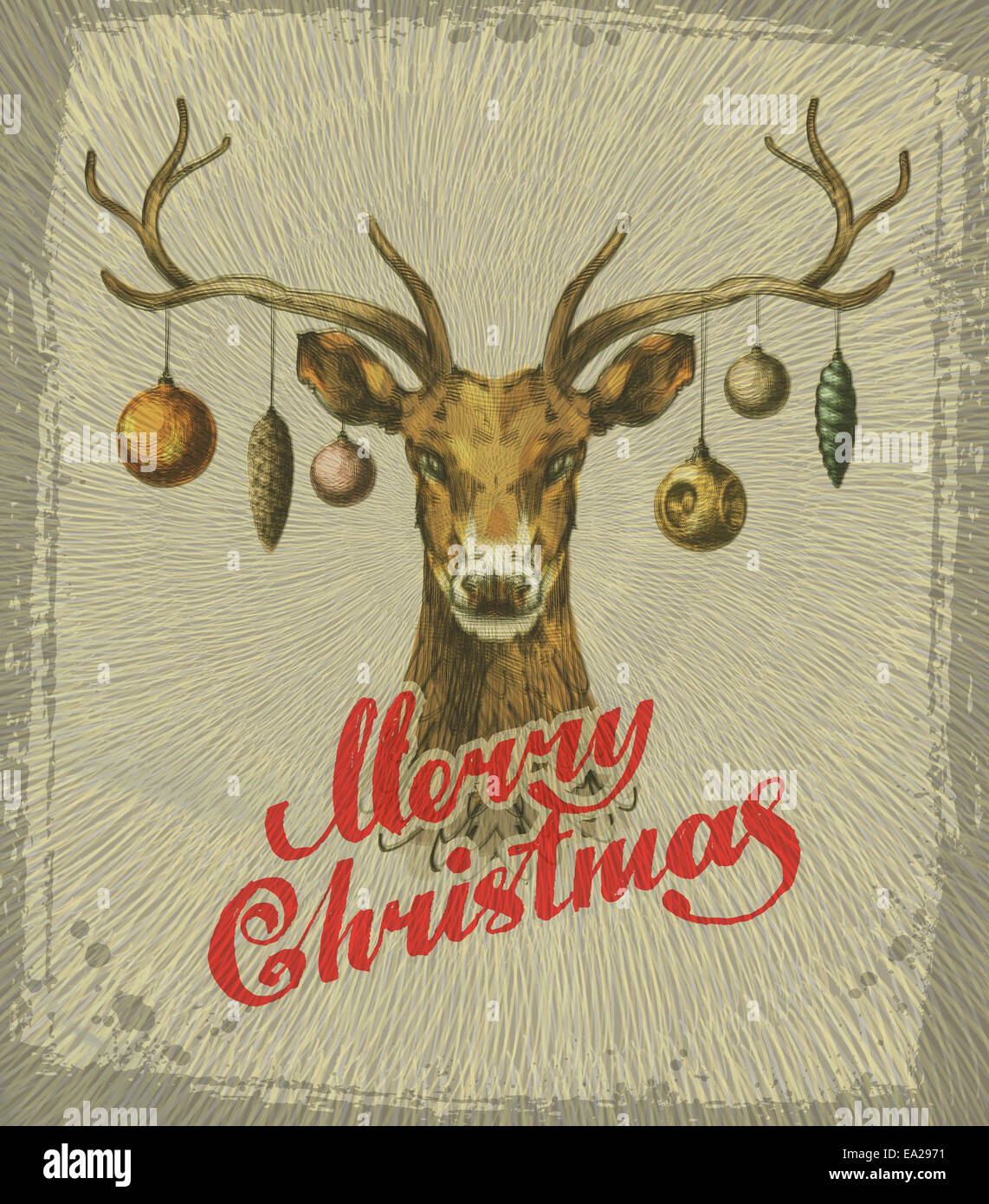 Auguri di Buon Natale. Vintage Natale carta. cervo Foto Stock
