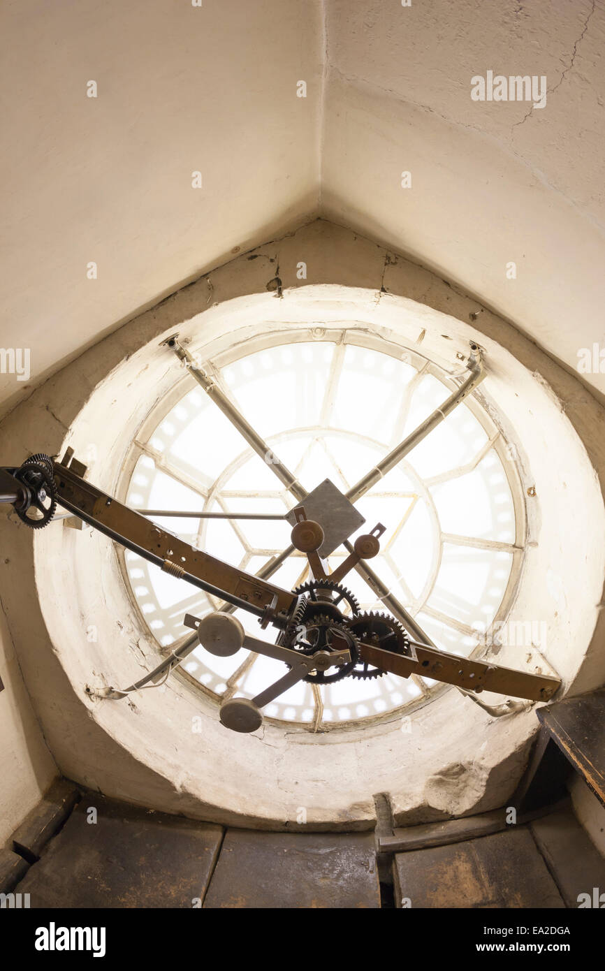 Il meccanismo di orologio dietro l'orologio della Abbazia di Bath Foto Stock