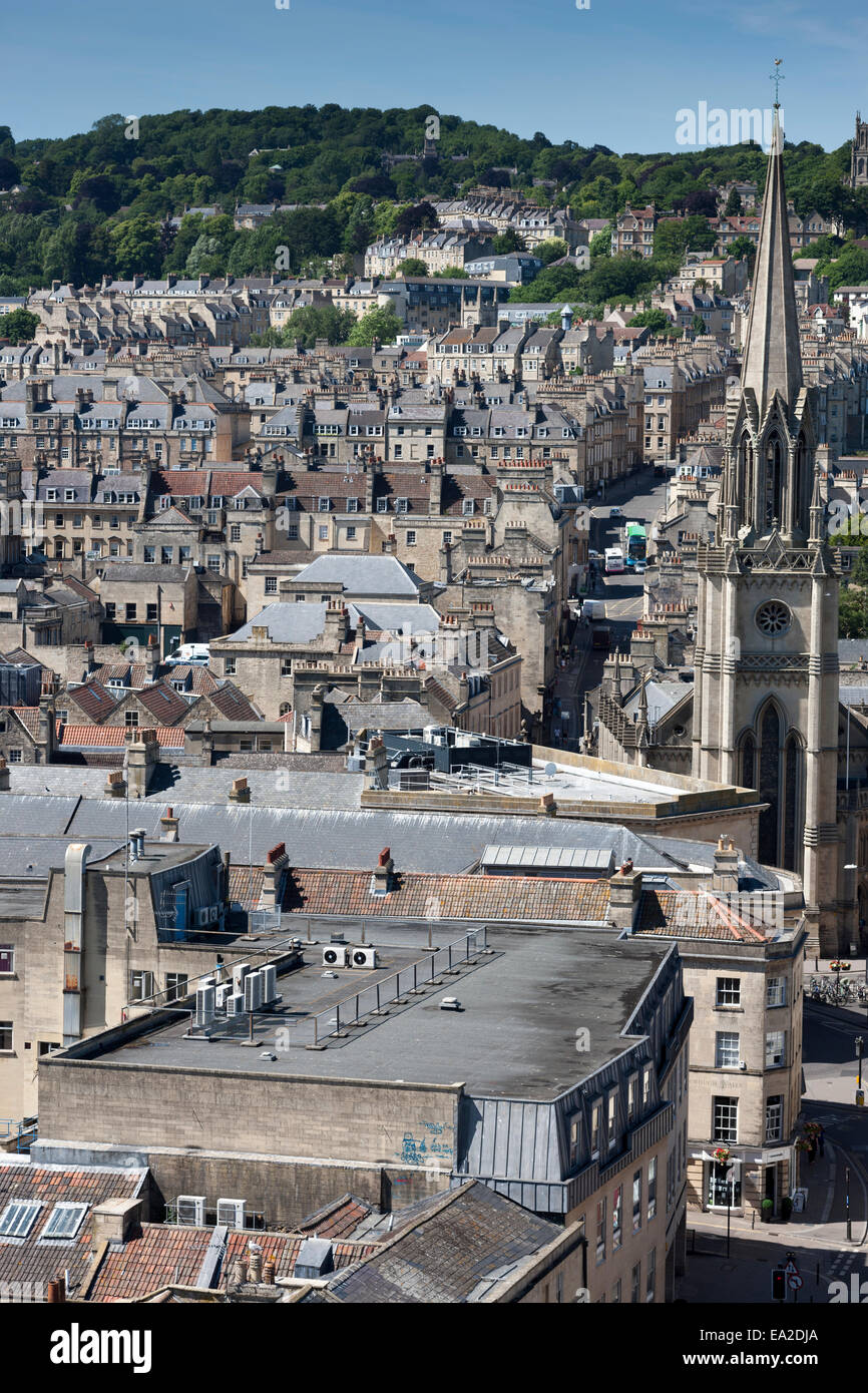 Vista panoramica della città dalla torre della Abbazia di Bath in bagno, Somerset Foto Stock